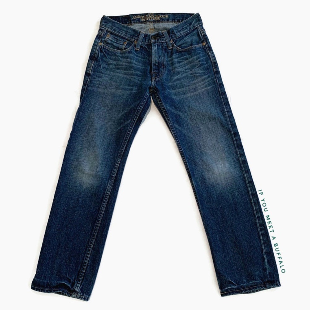 American Eagle AEO Men’s 26x28 Slim Straight Jeans Dark Wash Distressed Cotton
